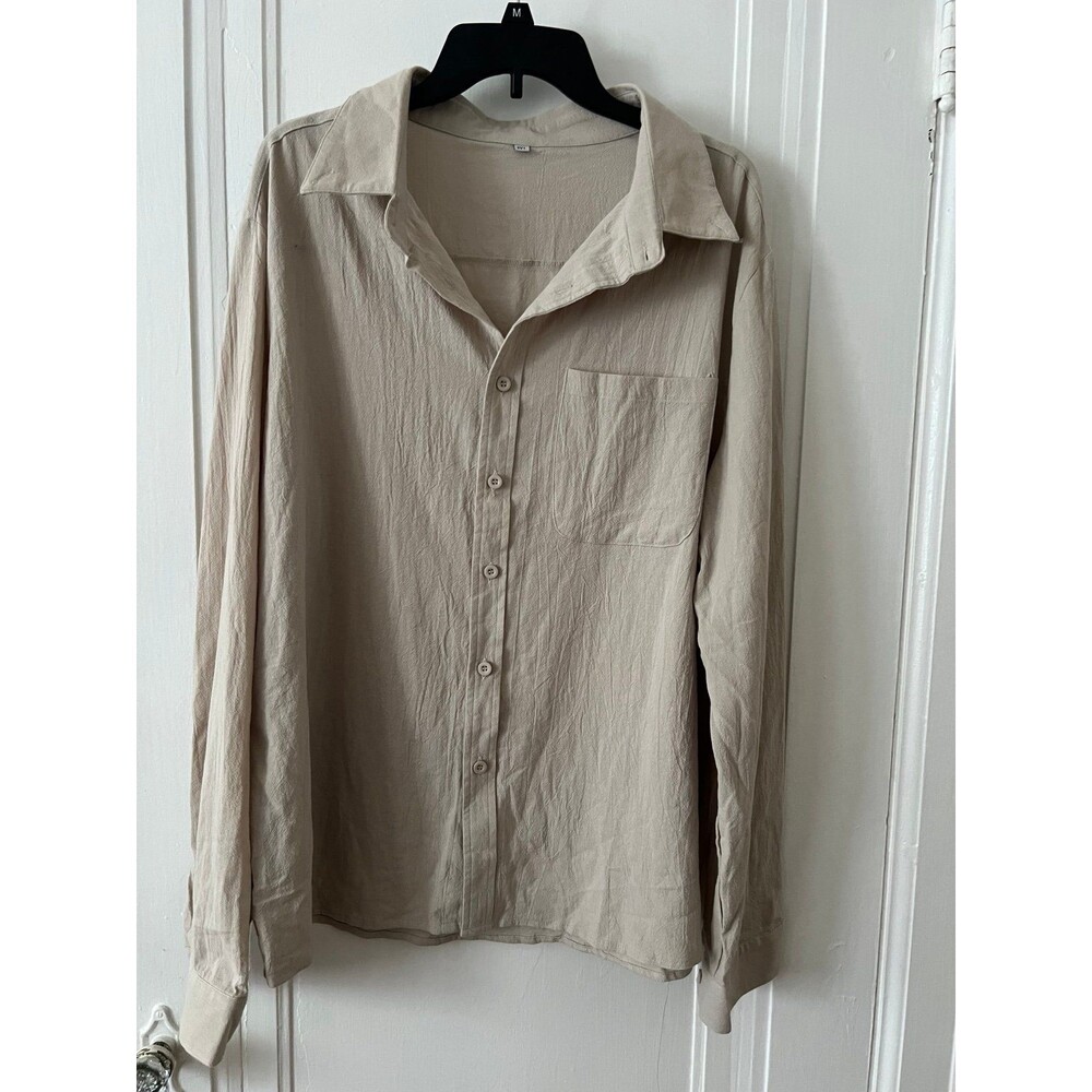 Tan beige cotton button up shirt 2xl